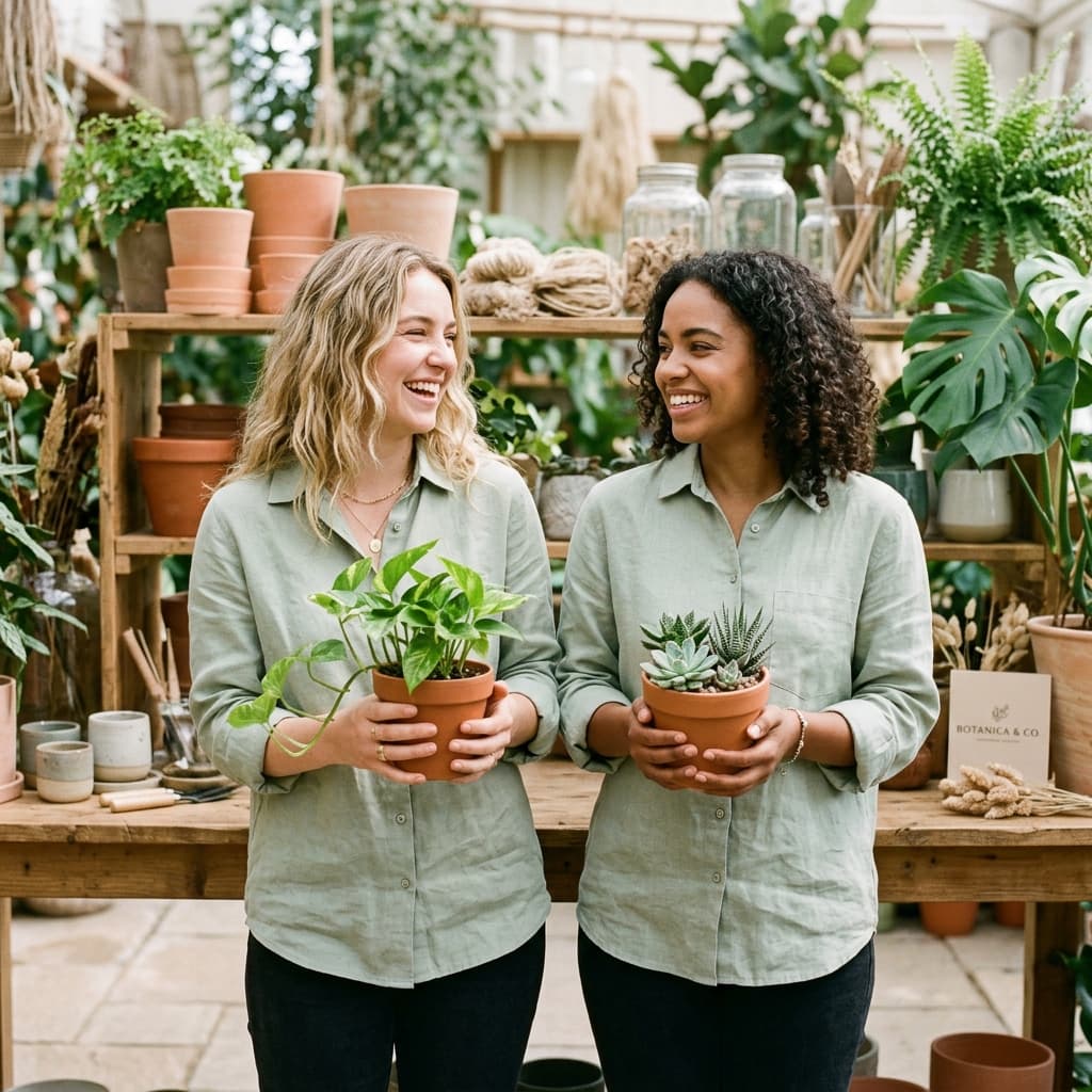 Two people sharing botanical houseplants